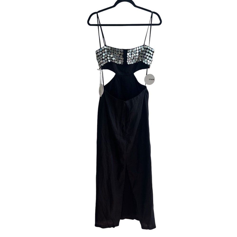 NEW NWT STAUD Jada Embellished Cutout Linen Maxi Dress In Black - Picture 7 of 15